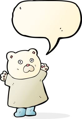 Komik karikatür kutup ayısı konuşma baloncuğu çizen bir insan