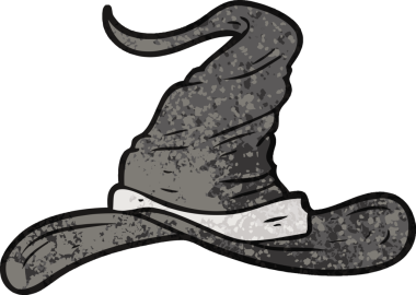 Bir insan tarafından çizilmiş çizgi film sihirbazları şapkası.