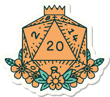 Bir insan tarafından çizilmiş 20 D20 zarının etiketi.