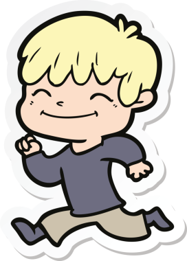 Bir insan tarafından çizilmiş mutlu bir çocuğun çıkartması.