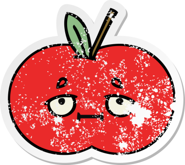 Bir insan tarafından çizilmiş kırmızı elma çizgi filminin sıkıntılı çıkartması.