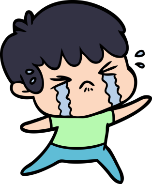 Bir insan tarafından çizilmiş ağlayan çizgi film çocuğu.