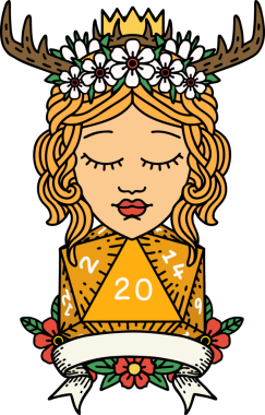 Retro Dövme Tarzı İnsan Druid Bir insan tarafından çizilmiş doğal 20 rulo ile