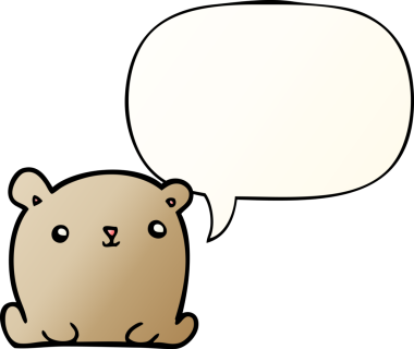 Bir insan tarafından çizilmiş yumuşak eğimli konuşma baloncuğu olan sevimli çizgi film ayısı.