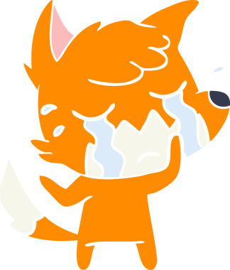 Bir insan tarafından çizilmiş ağlayan tilki düz renkli çizgi film