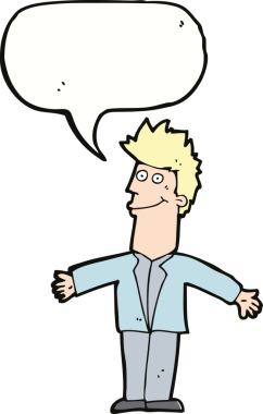 Bir insan tarafından çizilmiş konuşma balonlu mutlu adam çizgi filmi.