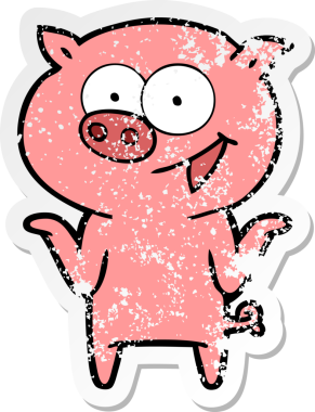 Bir insan tarafından çizilmiş dertsiz bir çizgi film domuzu çıkartması.