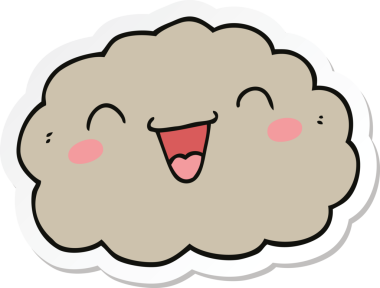 Bir insan tarafından çizilmiş mutlu bir karikatür bulutunun çıkartması.