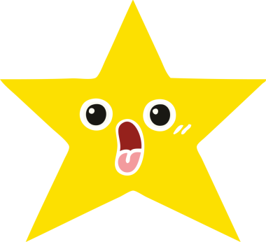 Bir insan tarafından çizilmiş altın yıldızın düz renkli retro karikatürü