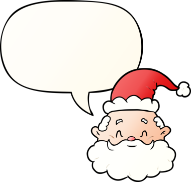 Çizgi film Noel Baba yüzü bir insan tarafından çizilmiş yumuşak bir gradyan tarzla konuşma baloncuğu ile