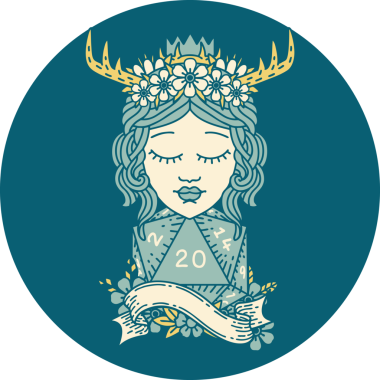 Retro Dövme Tarzı İnsan Druid Bir insan tarafından çizilmiş doğal yirmi zar ile