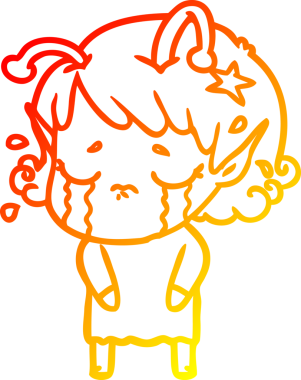 Bir insan tarafından çizilmiş, ağlayan uzaylı bir kızın sıcak çizgi çizimi.