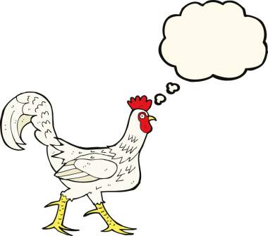 Bir insan tarafından çizilmiş düşünce balonlu horoz çizgi filmi.