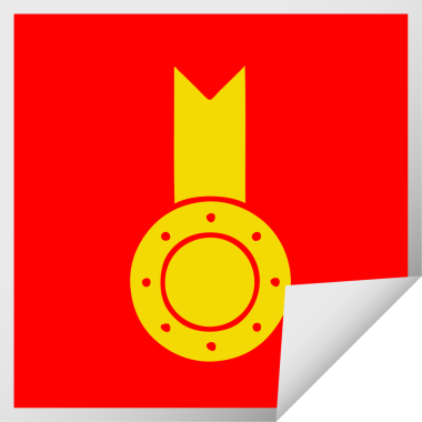 Bir insan tarafından çizilmiş altın madalyanın kare soyulmuş çıkartması.