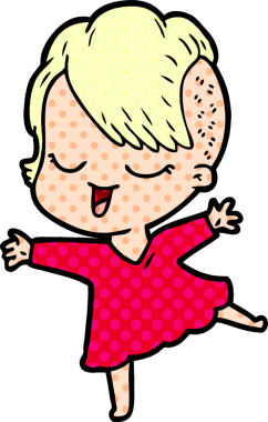 Bir insan tarafından çizilmiş mutlu çizgi film kızı.