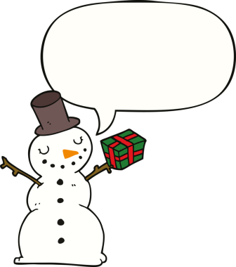 bir insan tarafından çizilmiş konuşma balonlu kardan adam.