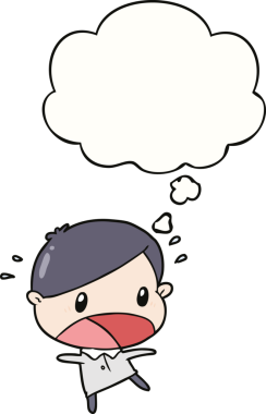 Bir insan tarafından çizilen düşünce baloncuğuyla şok olmuş bir adam.