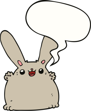 Bir insan tarafından çizilmiş konuşma balonlu çizgi film tavşanı.