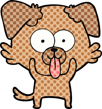 Bir insan tarafından çizilmiş dilli çizgi film köpeği.