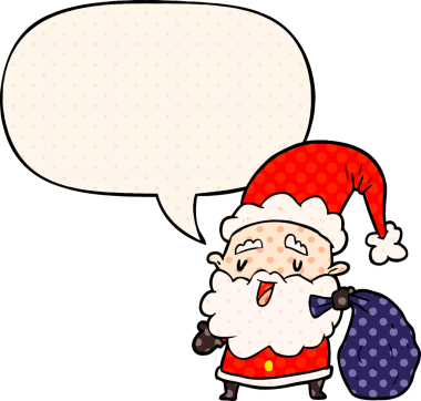 Noel Baba çizgi romanında bir insan tarafından çizilmiş, içinde konuşma balonu olan hediyeler taşıyordu.