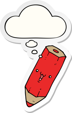 Mutlu çizgi film karakteri. Düşünce baloncuğu insan tarafından çizilmiş bir çıkartma.