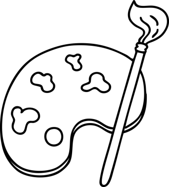 Bir insan tarafından çizilmiş bir sanatçı paleti ve fırça çizimi