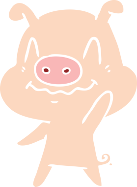 Bir insan tarafından çizilen düz renkli çizgi film domuzu.