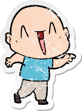 Bir insan tarafından çizilmiş mutlu, kel bir adamın sıkıntılı çıkartması.