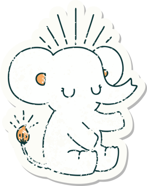 Dövme stili eski bir çıkartma. Bir insan tarafından çizilmiş şirin bir fil.