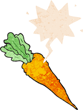 Bir insan tarafından çizilmiş, grunge 'da konuşma baloncuğu olan karikatür havucu.