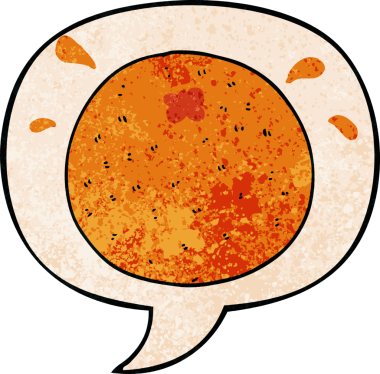 Konuşma baloncuğu olan turuncu çizgi film insan tarafından çizilmiş.