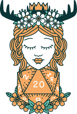 Retro Dövme Tarzı İnsan Druid Bir insan tarafından çizilmiş doğal yirmi zar ile