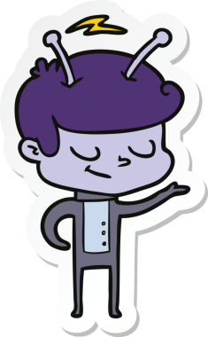 Bir insan tarafından çizilmiş dost canlısı bir uzay adamının çıkartması.