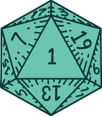 Retro Dövme Biçimi Doğal 1D20 zar bir insan tarafından çizildi