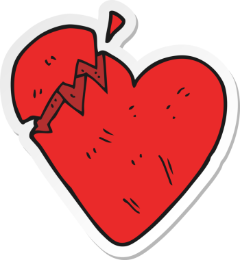 Bir insan tarafından çizilmiş kırık bir kalbin çıkartması.