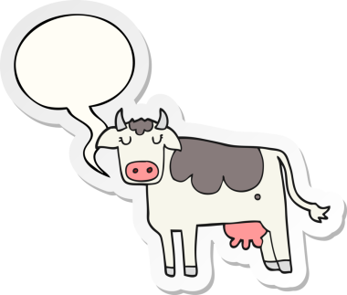 Bir insan tarafından çizilmiş konuşma balonu çıkartmalı çizgi film ineği