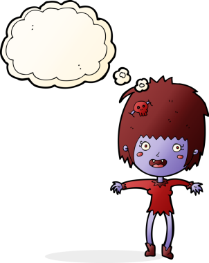 Bir insan tarafından çizilmiş düşünce balonlu vampir kız.