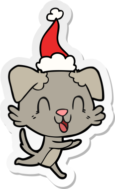 Bir insan tarafından çizilmiş Noel Baba şapkası takan bir köpeğin çizdiği el yazısı.