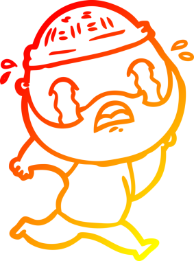 Bir insan tarafından çizilmiş ağlayan sakallı bir adamın sıcak çizgi çizimi.