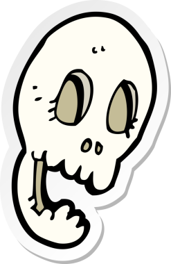 Bir insan tarafından çizilmiş komik bir kafatası çıkartması.