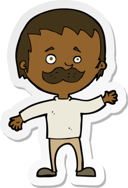 Bir insan tarafından çizilmiş bıyıklı bir karikatür adamın çıkartması.