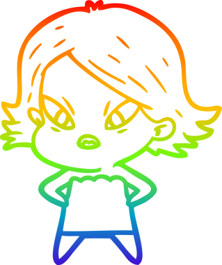 Çizgi film çizen gökkuşağı gradyanı bir insan tarafından çizilmiş stresli kadın.