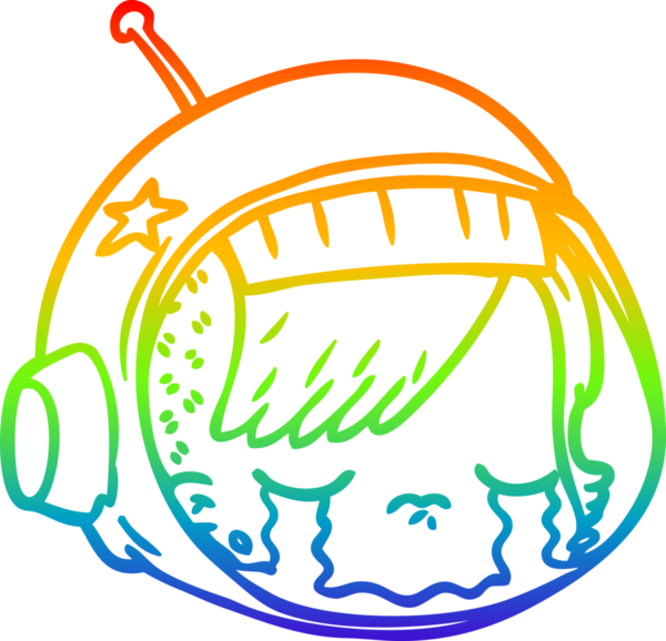 Gökkuşağı gradyan çizimi bir çizgi astronot yüzü bir insan tarafından çizilmiş ağlıyor