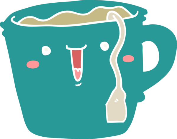 Sevimli düz renkli çizgi film kahve fincanı bir insan tarafından çizilmiş.