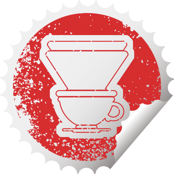 Bir insan tarafından çizilmiş filtre kahve fincanının sıkıntılı çıkartma simgesi çizimi