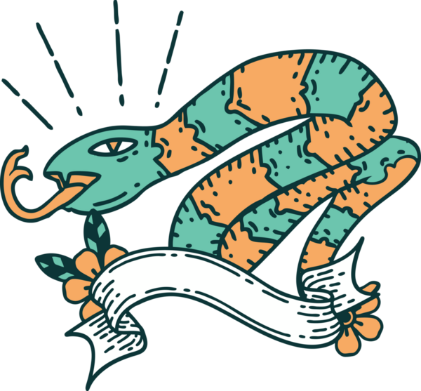 Bir insan tarafından çizilmiş dövme stili tıslayan yılan dövmeli parşömen.