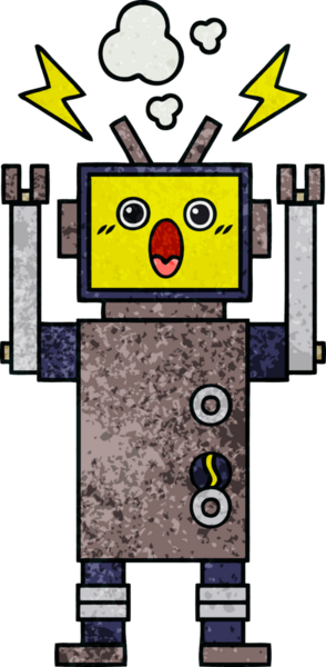 Bir insan tarafından çizilmiş bozuk bir robotun retro grunge desen karikatürü
