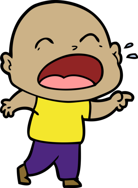 Bir insan tarafından çizilmiş kel adam diye bağıran çizgi film.