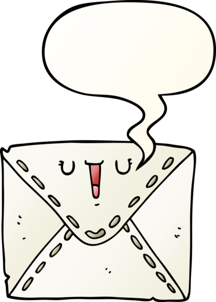 bir insan tarafından çizilmiş düzgün eğimli konuşma baloncuklu karikatür zarfı