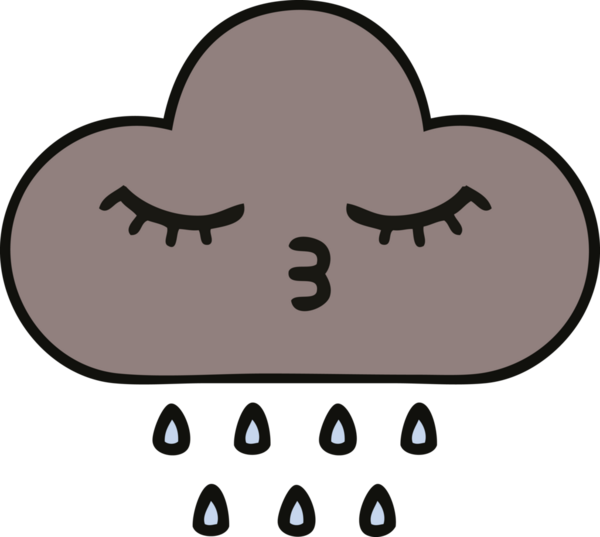 Bir insan tarafından çizilmiş yağmur bulutunun şirin bir karikatürü.